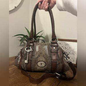 VTG Fossil Snake Print Leather Maddox Satchel
